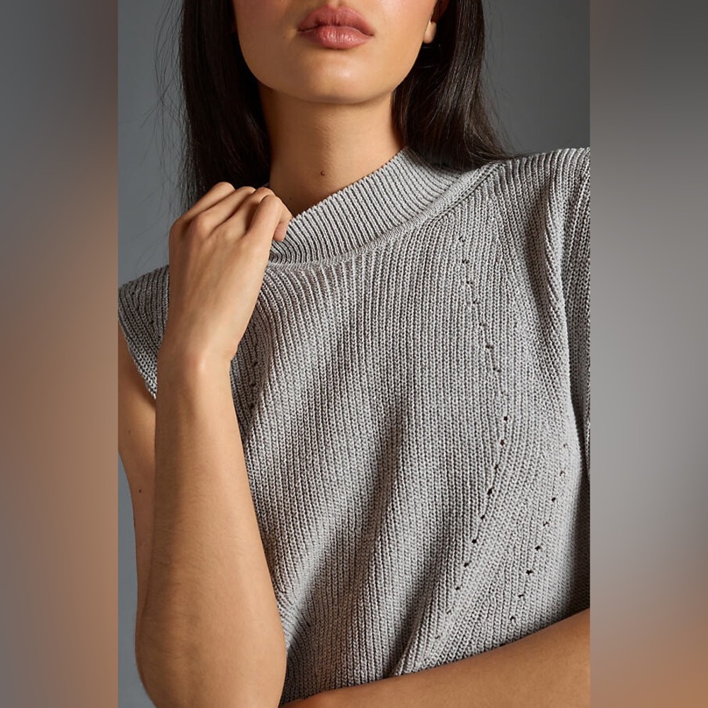 Pilcro Anthropology Mock Neck Layering Sweater Vest Grey Open Side with Button - Picture 3 of 10